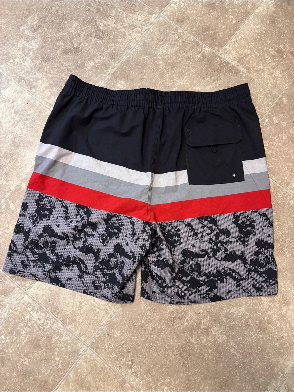 Eddie Bauer Black Swim Board Shorts with Red & Gray Stripes - Picture 5 of 5